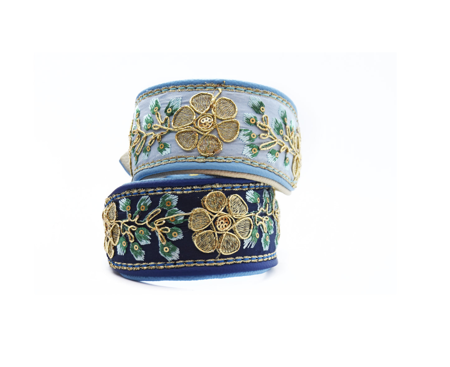 SARI Halsband・Windhund・Edles Lederhalsband mit indischer Borte lightblue