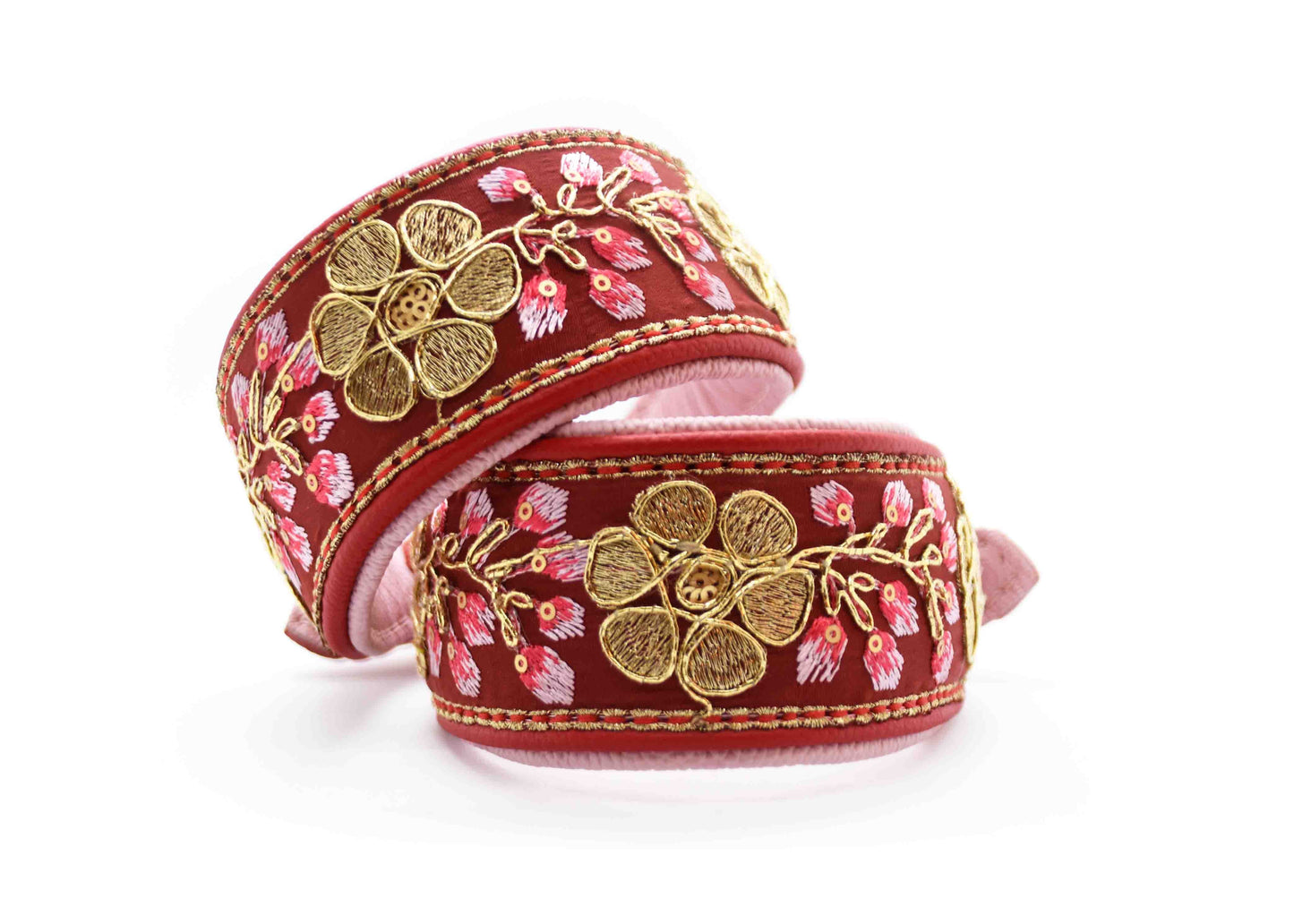 SARI Halsband・Windhund・Edles Lederhalsband mit roter indischer Borte