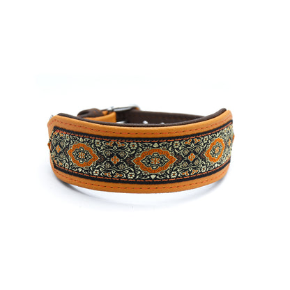 Halsband MANDARIN mit Borte • breites, gepolstertes Halsband aus Leder