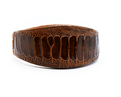 Fein genarbtes Straußenbeinleder, verarbeitet zu einem edlen Hundehalsband – minimalistisch in Szene gesetzt.