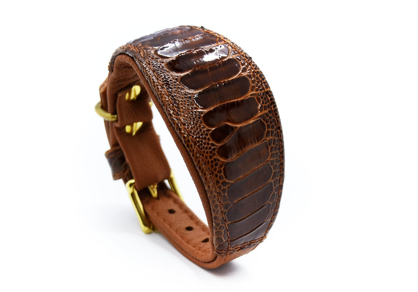 Strukturreiches Hundehalsband aus Straußenbeinleder – exklusives Lederstück für stilvolles Hundezubehör.