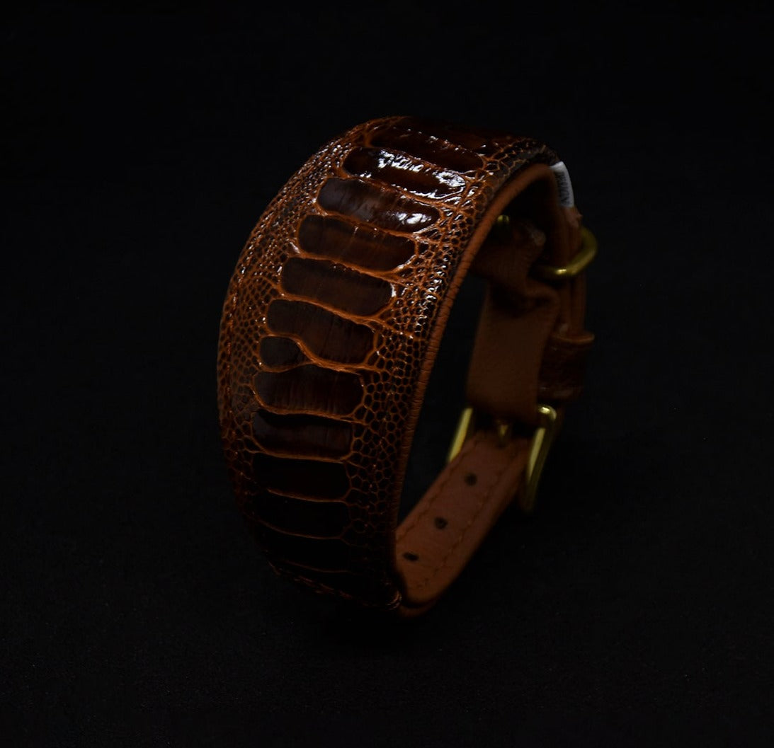 Hochwertiges Hundehalsband aus seltenem Straußenbeinleder mit feiner Oberfläche und robuster Schnalle.