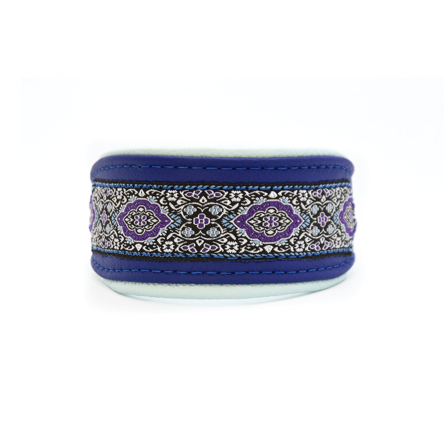 Halsband SAPHIR mit Borte | Gepolstertes Windhundhalsband aus Leder für deinen Hund