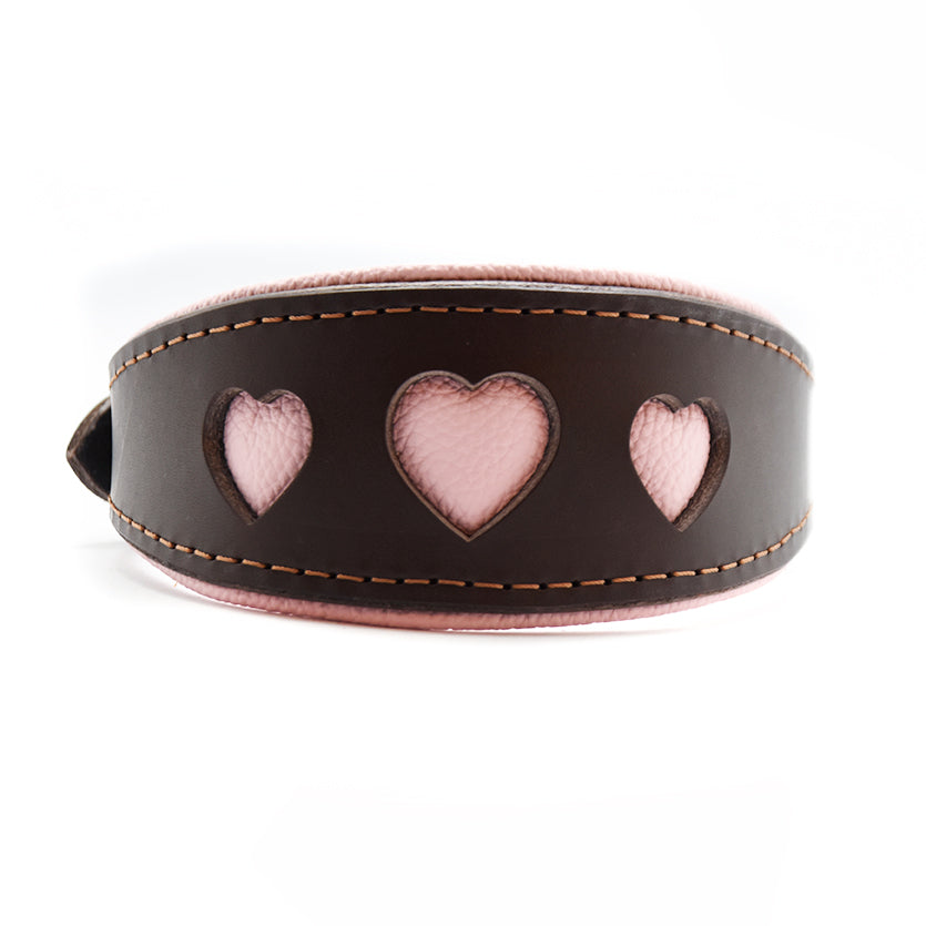 i woof you- Blanklederhalsband für Windhunde mit ausgestanzten Herzen in schokobraun