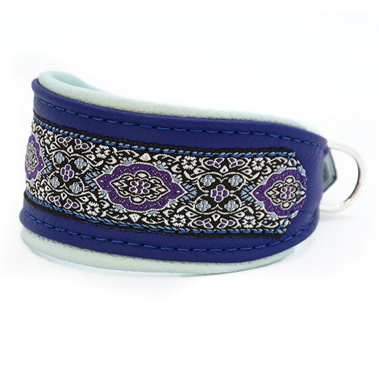 Halsband SAPHIR mit Borte | Gepolstertes Windhundhalsband aus Leder für deinen Hund