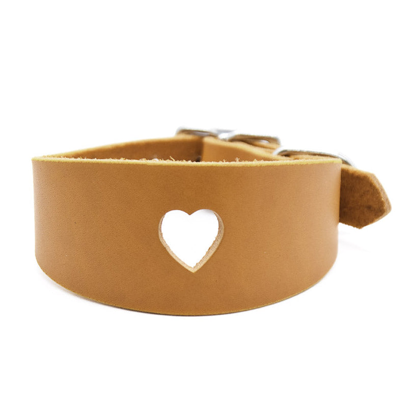 PURE HEART Fettlederhalsband mit ausgestanztem Herz – breites Lederhalsband für Hunde