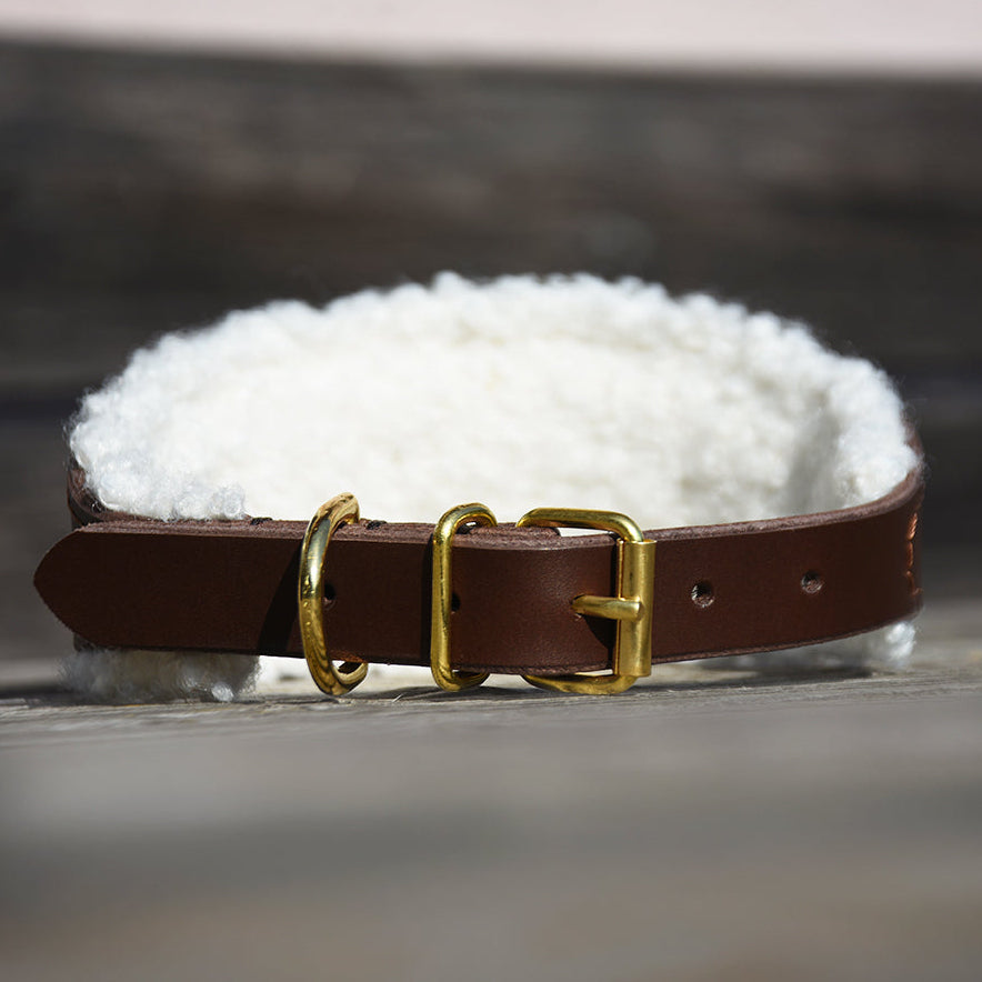 TEDDY Windhundhalsband aus Geschirrleder mit Teddyfleece