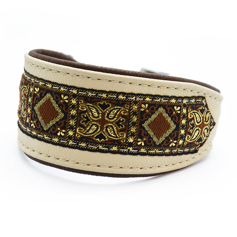 Halsband HAZEL mit Borte • Windhund • gepolstertes Lederhalsband